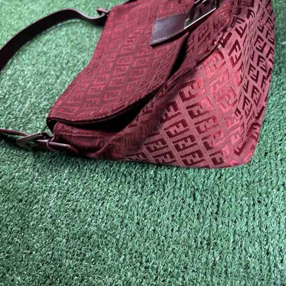 FENDI Mamma Zucchino Baguette Red Shoulder Bag Vintage Authentic Monogram Purse - Picture 12 of 13